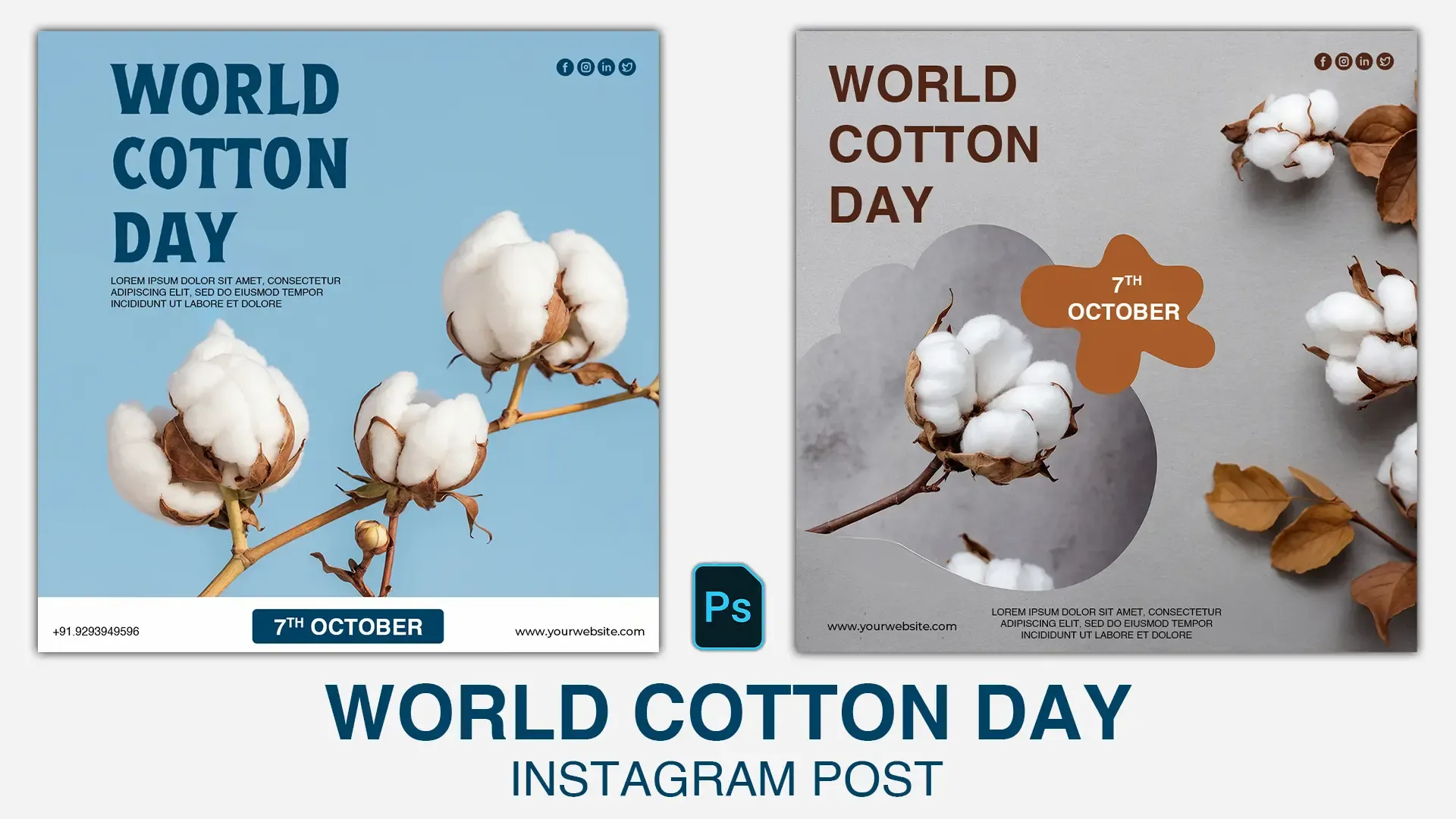 World Cotton Day Minimalist Instagram Post PSD Pack